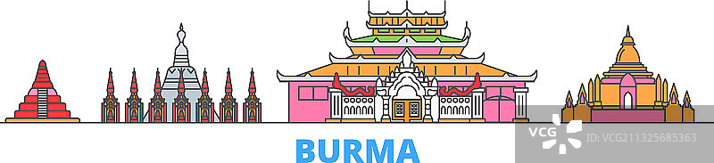 缅甸城市景观扁平旅游城市图片素材