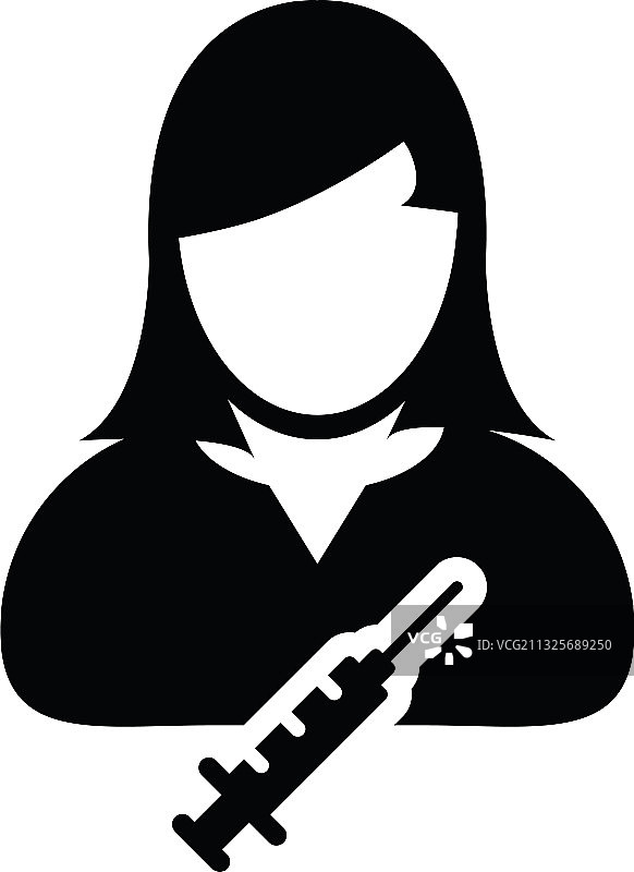 带有注射器和女性用户的疫苗图标图片素材