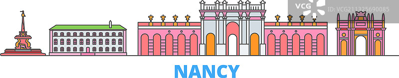 法国南锡城市天际线扁平旅行图片素材