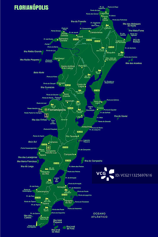 巴西弗洛里亚诺波利斯岛彩色地图图片素材