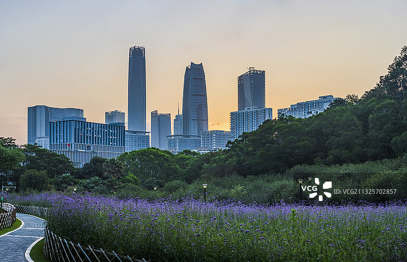 东莞中心区CBD日出城市风光图片素材