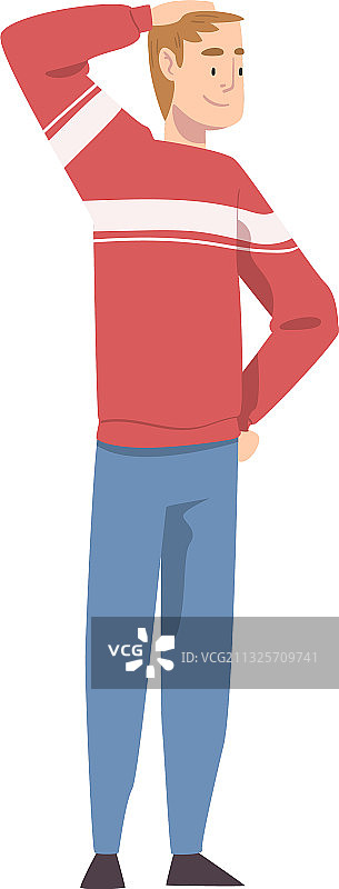 穿着红色针织套头衫的快乐年轻人图片素材