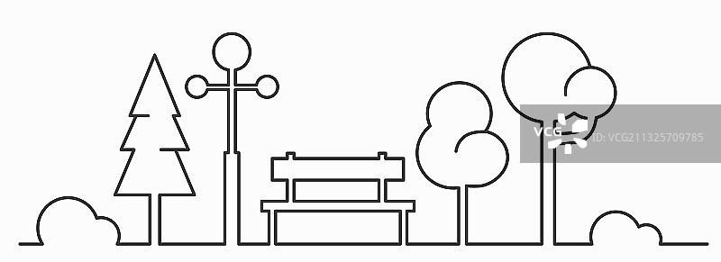 城市公园长椅灯光树木轮廓图片素材