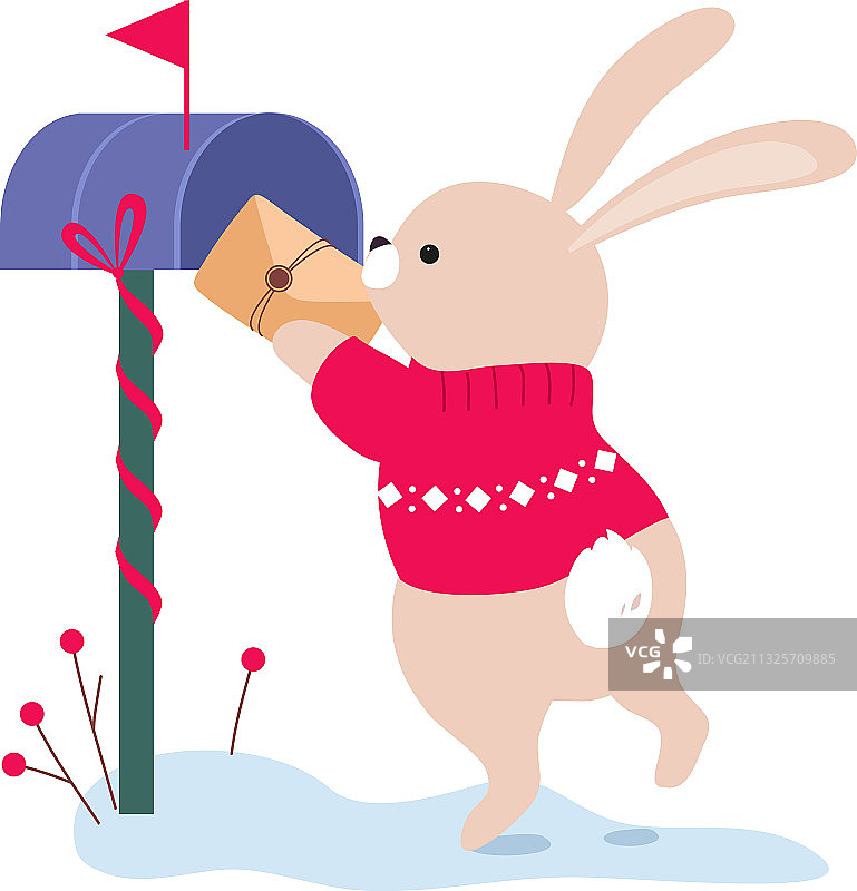 可爱的兔子在圣诞节把信放进邮箱图片素材