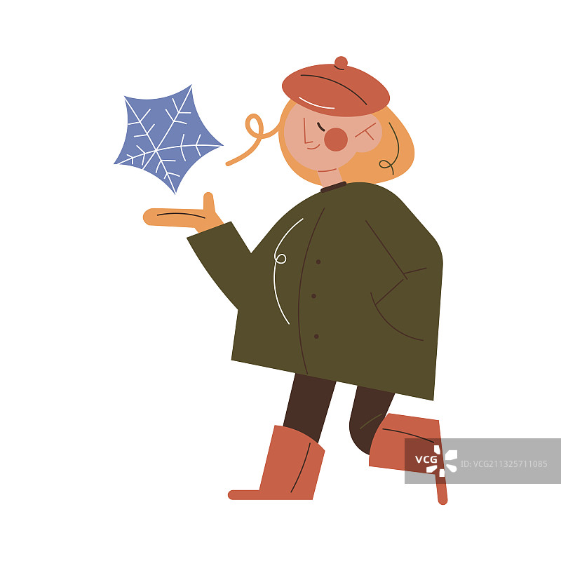 微笑小女孩穿着暖和的夹克和靴子图片素材