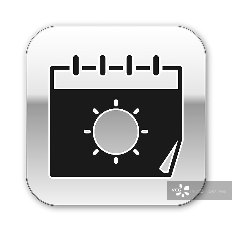 白色背景上的黑色日历和太阳图标图片素材