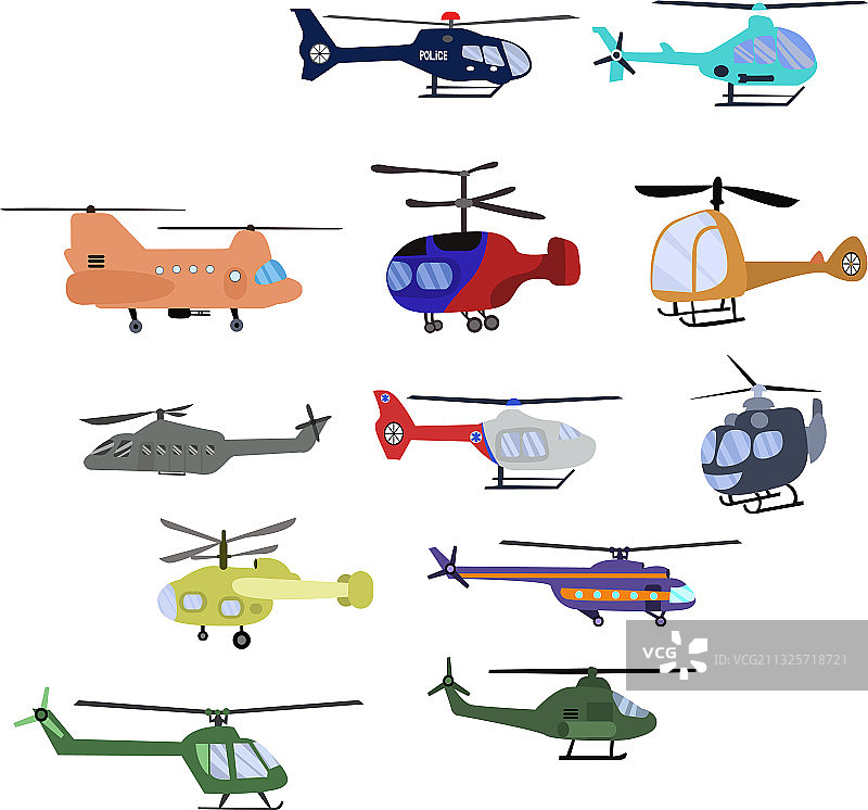 不同类型的直升机集合图片素材