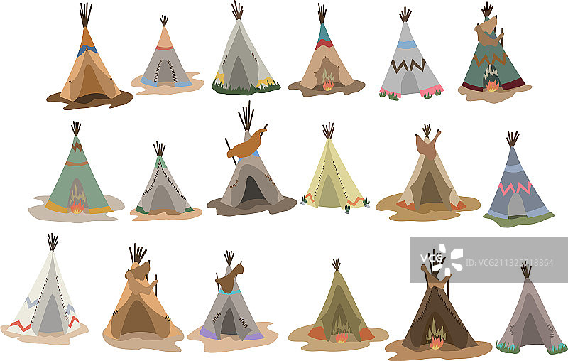 美洲原住民的圆锥形帐篷与传统元素图片素材