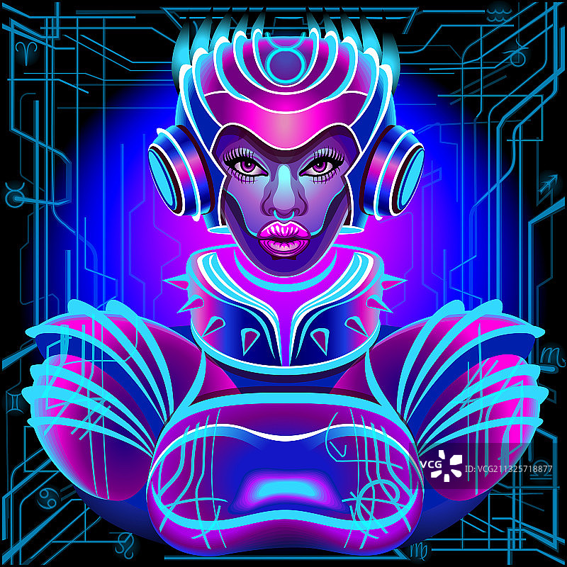 霓虹灯赛博朋克风格的金牛座图片素材