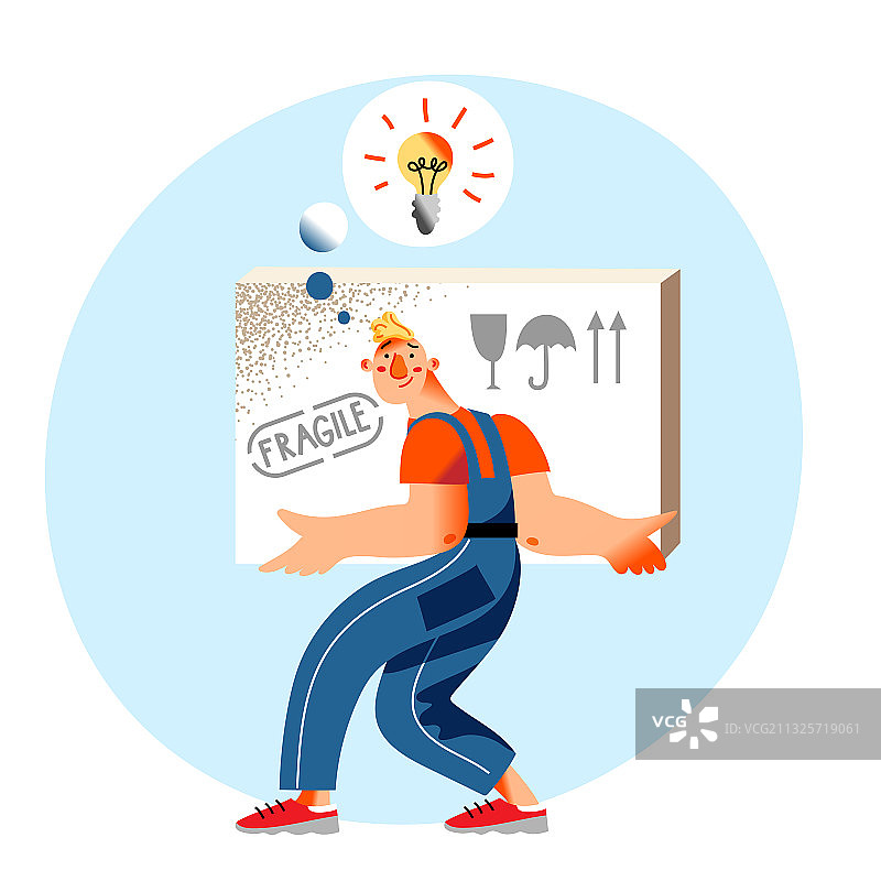 身穿制服搬运易碎纸板箱的年轻男人图片素材