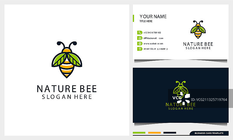 带有自然翅膀叶子的蜜蜂logo模板图片素材