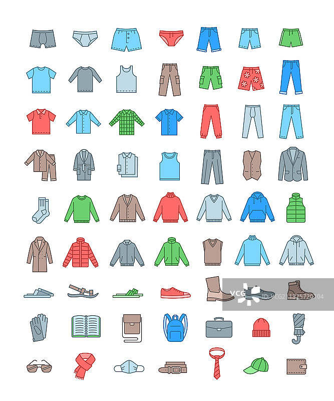 男士服装鞋履简约线条填色图标图片素材