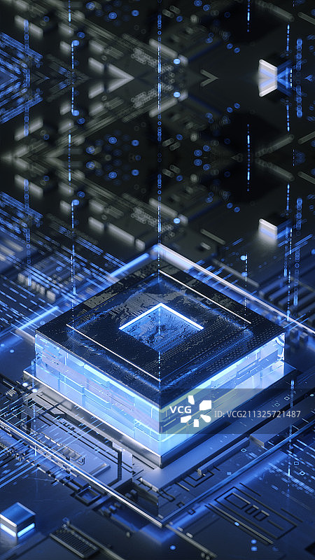 酷炫发光C4D芯片场景图片素材