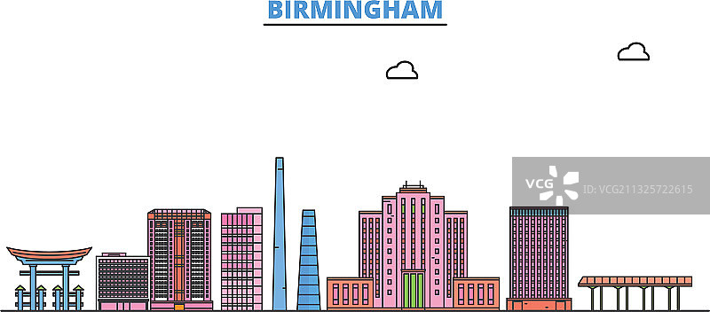 美国伯明翰城市剪影扁平线条图片素材