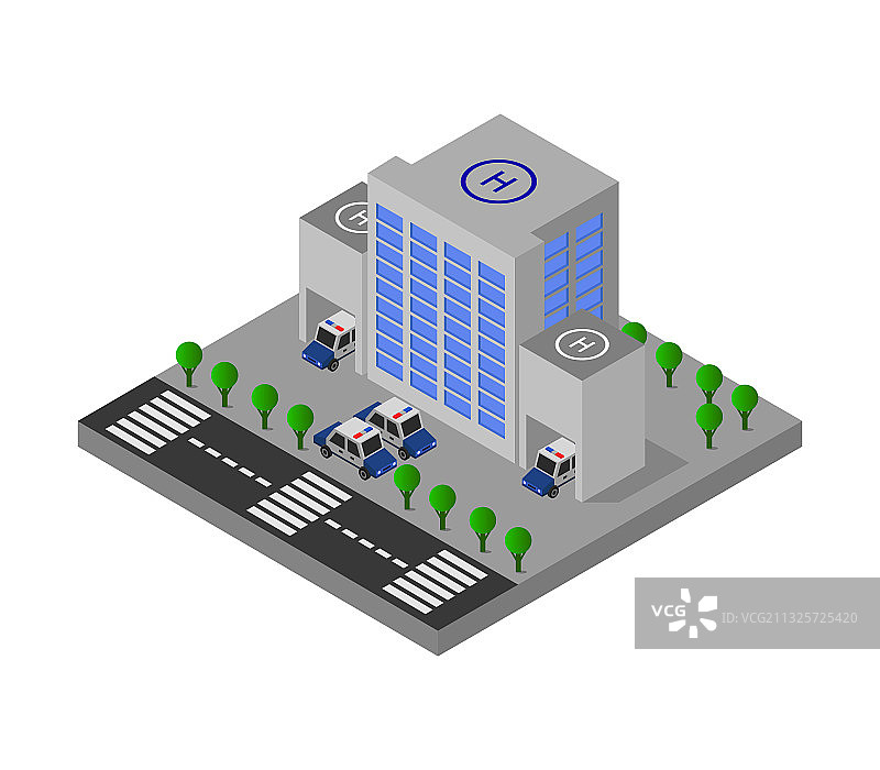 2.5D警察局矢量素材，白色背景图片素材