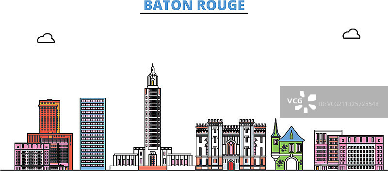 美国巴吞鲁日城市天际线扁平设计图片素材