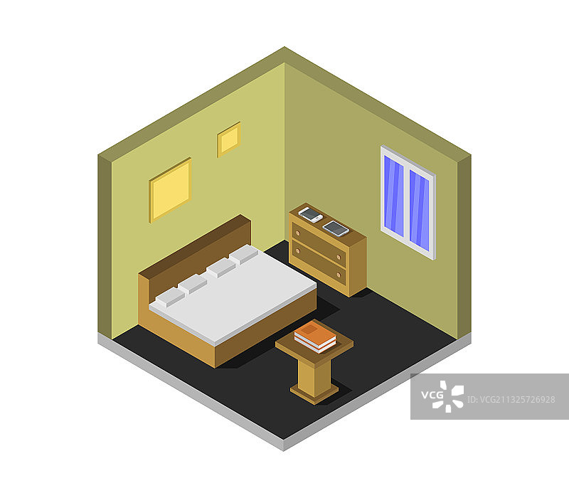 白色背景上的2.5D床房间图片素材