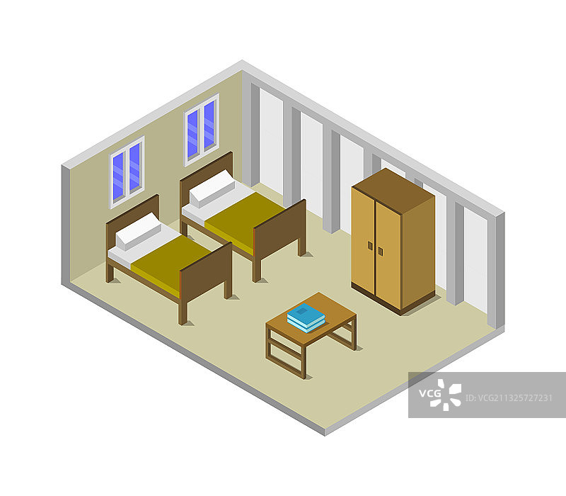白色背景上的2.5D卧室图片素材