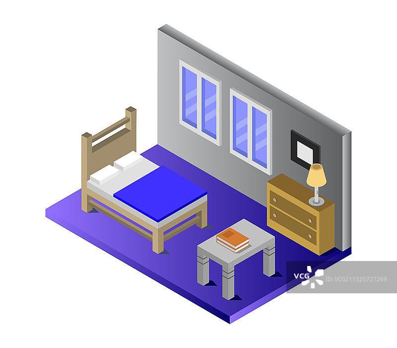 白色背景上的2.5D卧室图片素材