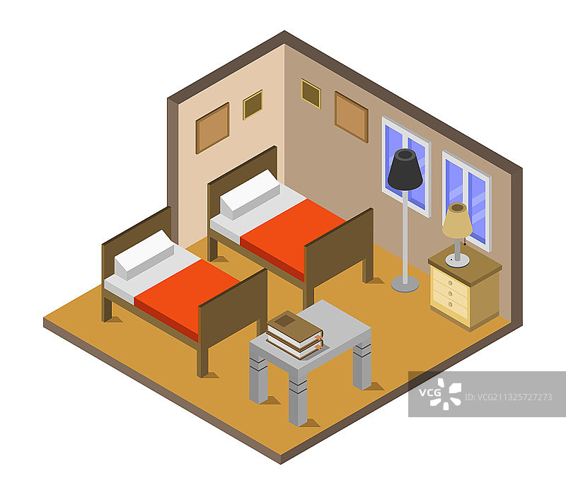 白色背景上的2.5D卧室图片素材