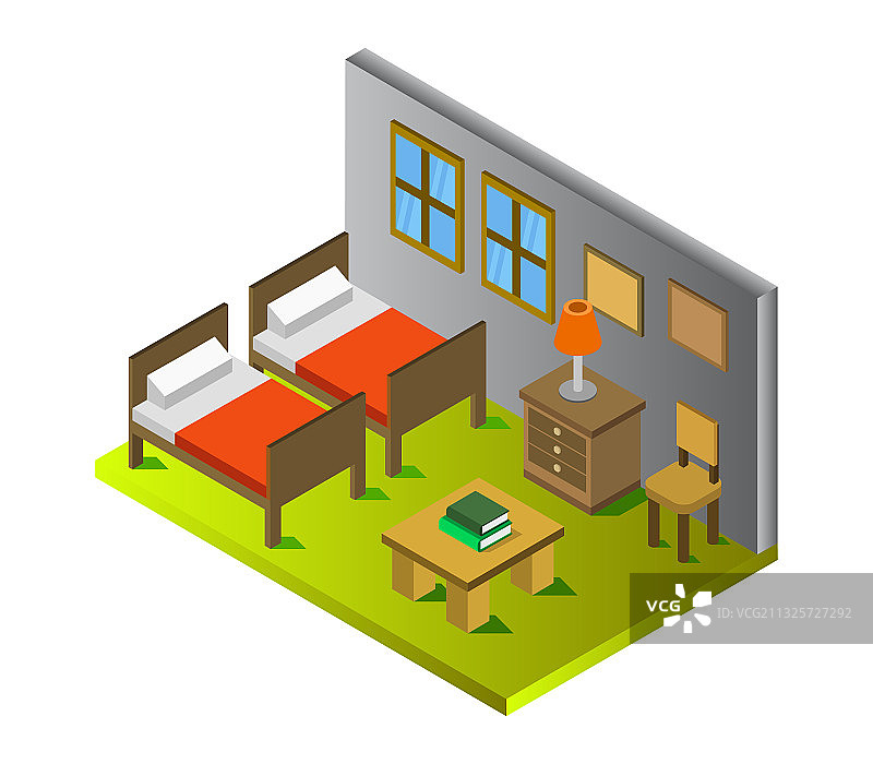 白色背景上的2.5D卧室图片素材