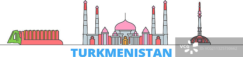 土库曼斯坦线性城市景观扁平旅行图片素材