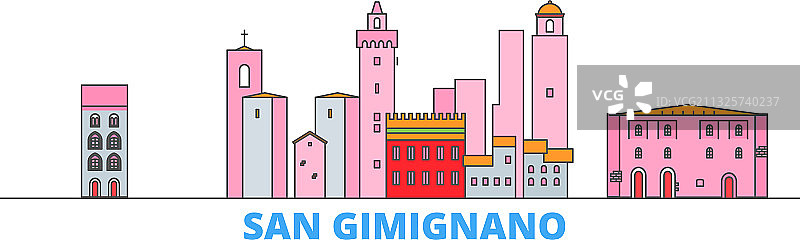 意大利圣吉米尼亚诺城市天际线扁平化设计图片素材