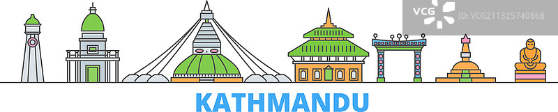 尼泊尔加德满都线性城市景观扁平设计图片素材