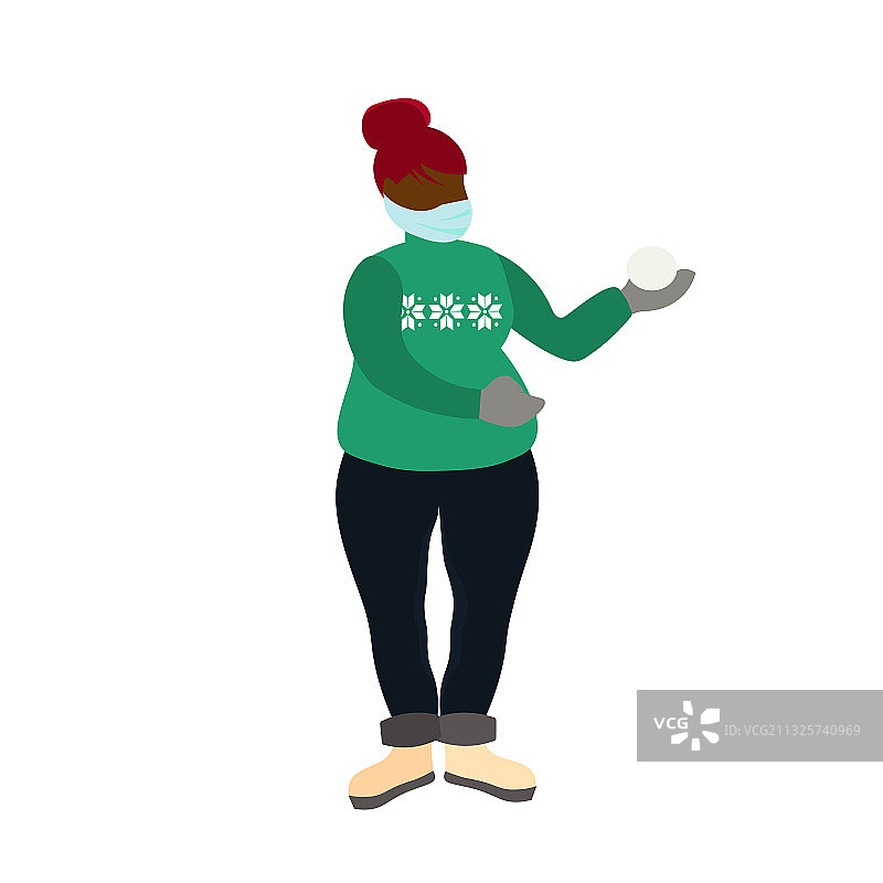 玩雪球的非洲加大码女人图片素材