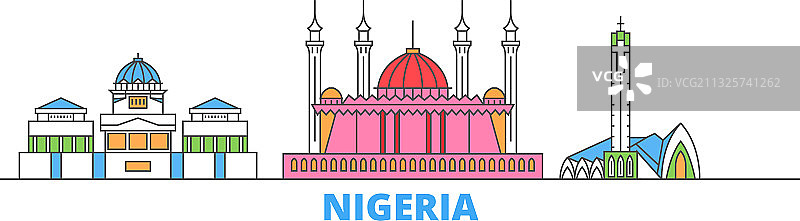 尼日利亚城市天际线扁平旅行城市图片素材