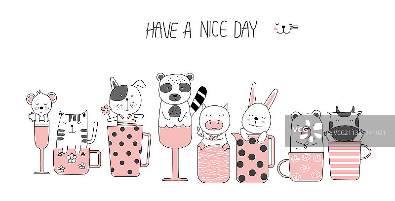 手绘风格动物卡通草图图片素材