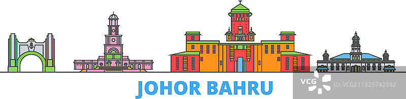 马来西亚新山城市天际线扁平设计图片素材