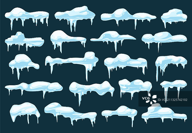 雪帽，雪冰或冰冻冰柱卡通套装图片素材