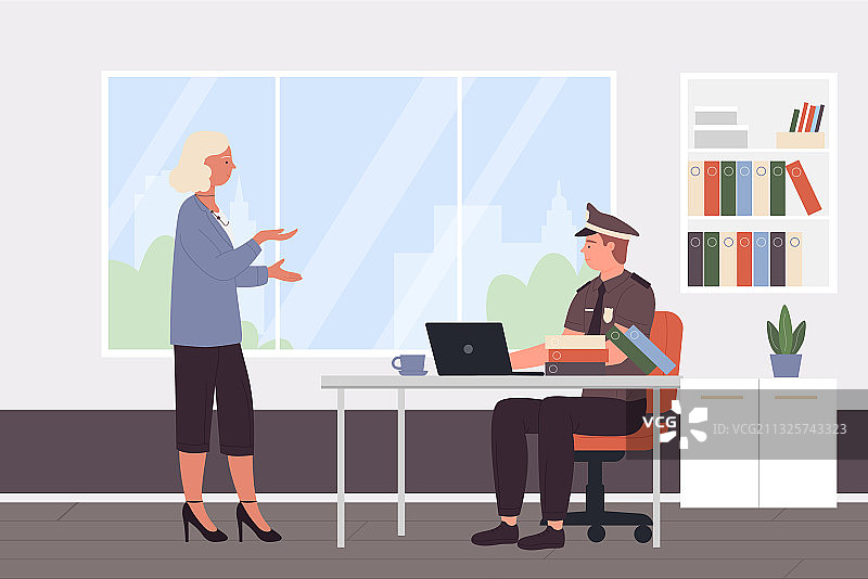 警察与警察局的警察一起工作图片素材