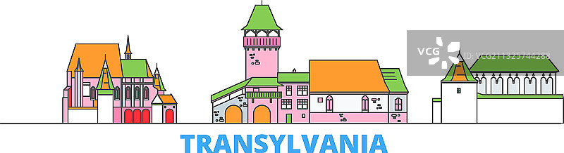 罗马尼亚特兰西瓦尼亚城市景观扁平设计图片素材