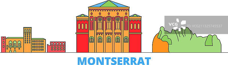 蒙特塞拉特线性城市景观扁平风格图片素材