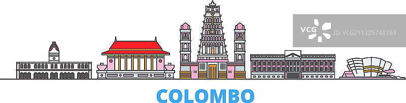 斯里兰卡科伦坡城市天际线扁平设计图片素材