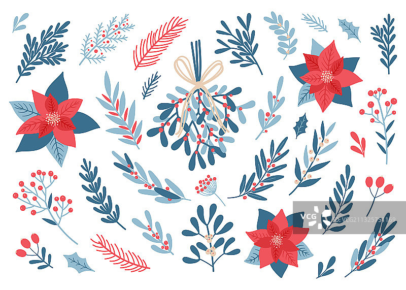 手绘植物细枝冷杉树枝素材图片素材