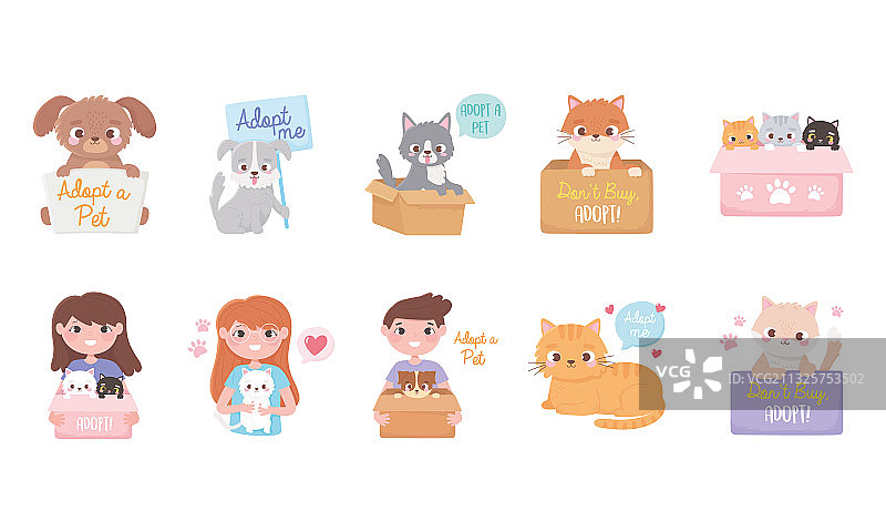 领养宠物图标集：人与猫图片素材