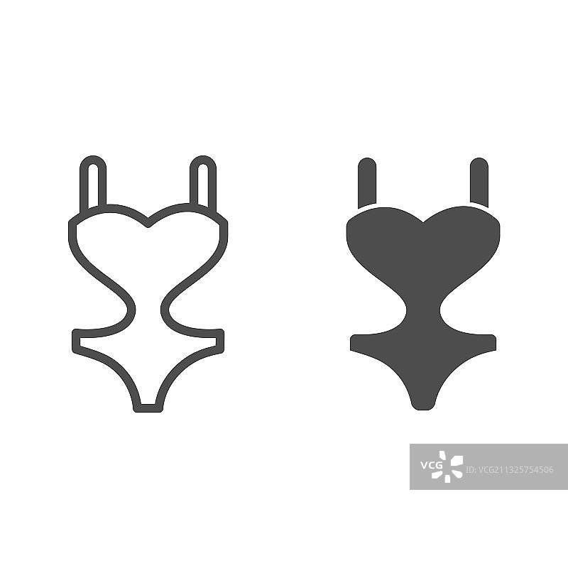 连体泳衣线条和实心图标水上乐园图片素材