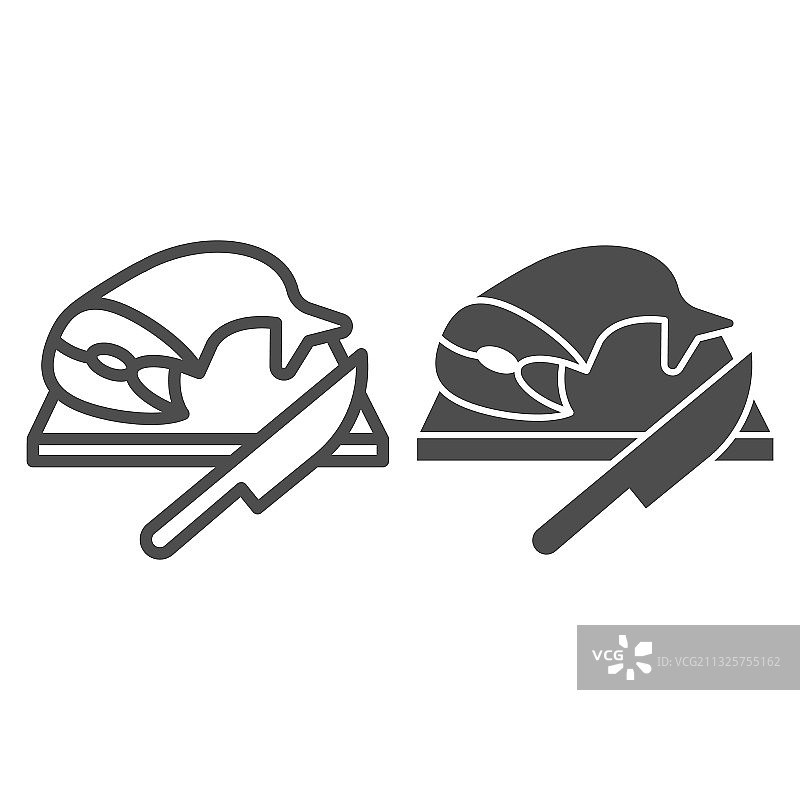 带鱼和刀具线条的砧板图片素材