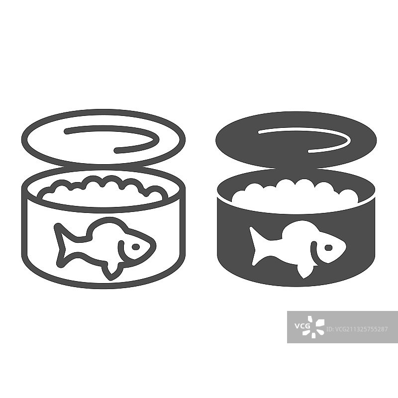 鱼子酱罐头食品线性及实体图标图片素材