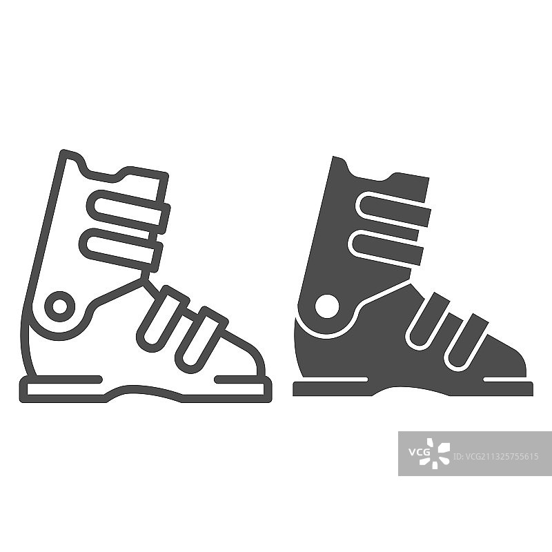 滑雪靴线条和实体图标冬季运动概念图片素材