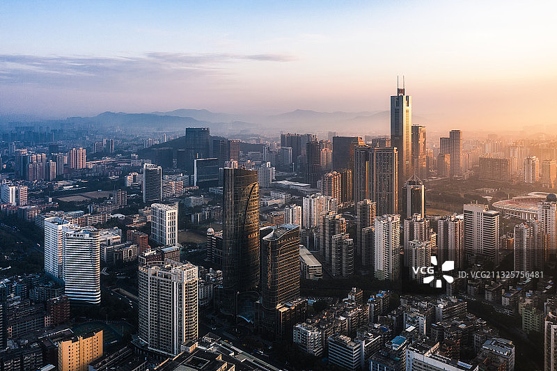 广州日出城市天际线全景图片素材