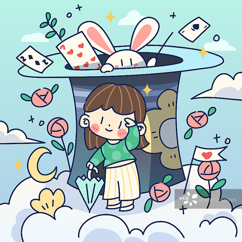 可爱变魔术女孩矢量插画图片素材
