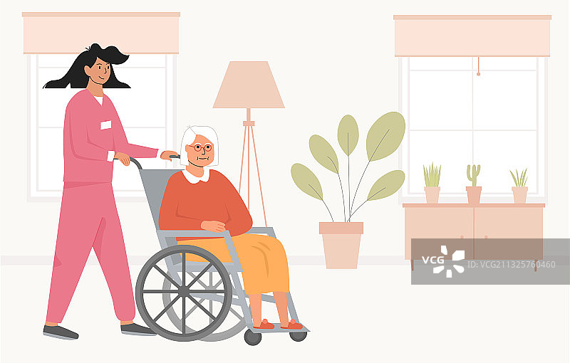 住宅护理机构的护士与老人图片素材