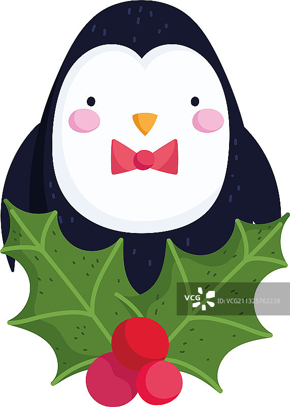 圣诞快乐冬青浆果企鹅图片素材