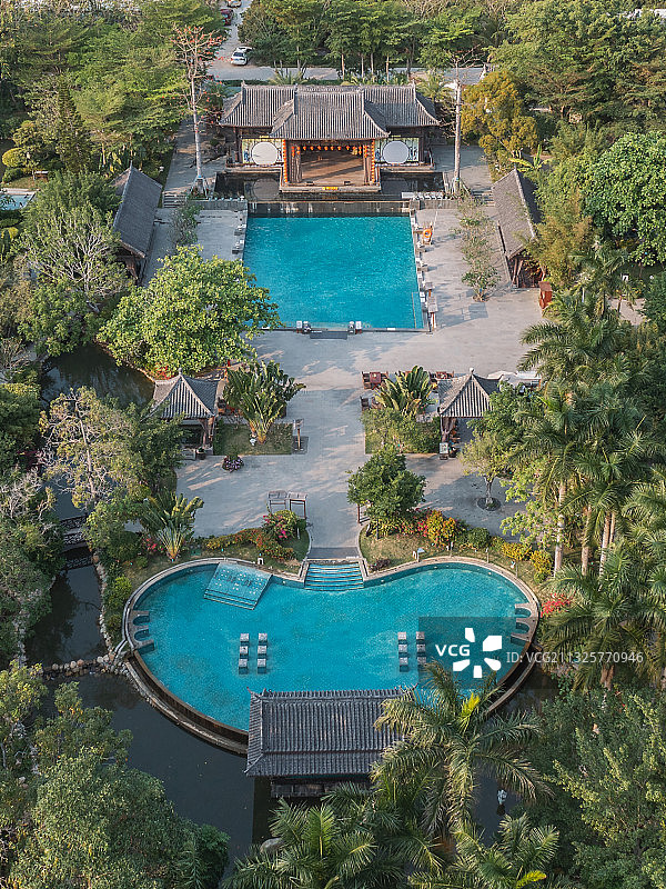 古风温泉度假村航拍图片素材