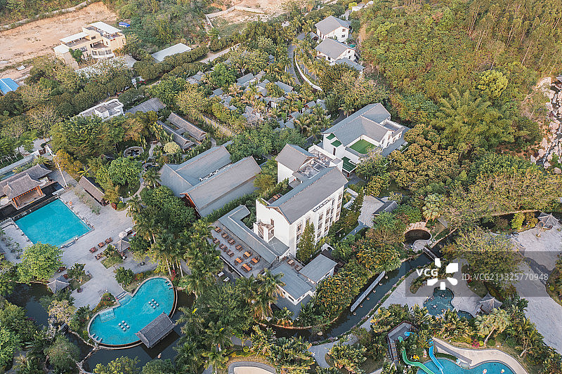 古风温泉度假村航拍图片素材