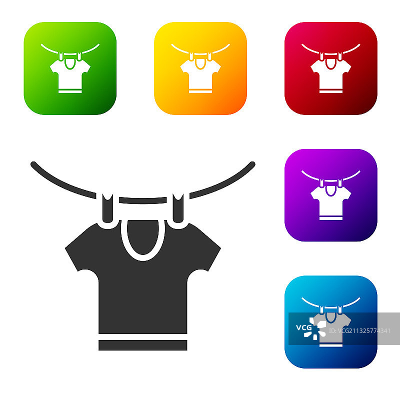 黑色晾晒衣物图标白色背景图片素材